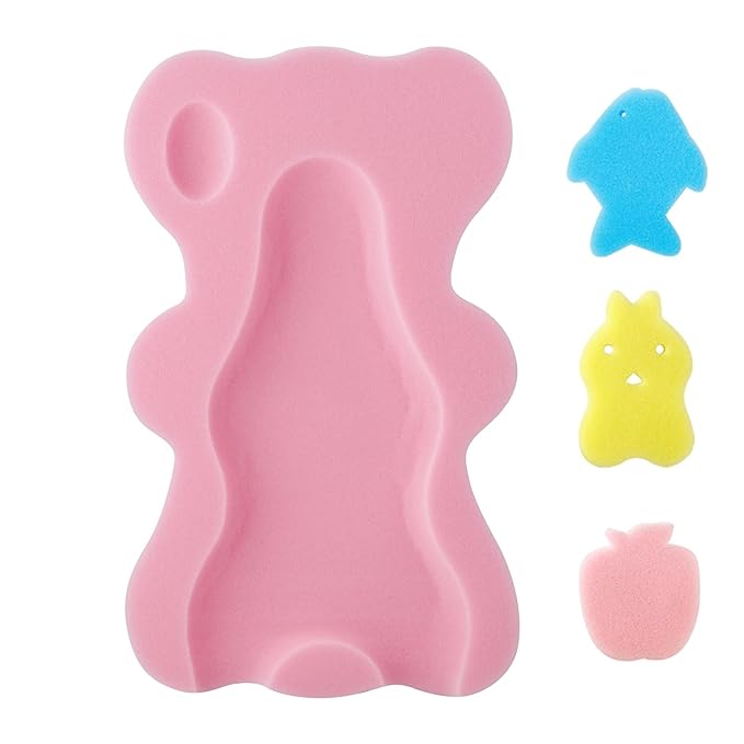 PandaEar Baby Bath Sponge Infant Soft Bath Sponge Mat, Baby Bath Mat Newborn Odor Free Bath Cushion, Blue (Pink)