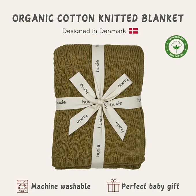 Knitted Organic Cotton Baby Blanket- Swaddle Blanket, 30" x 40" Soft Receiving Blanket for Newborn (Moss Green)