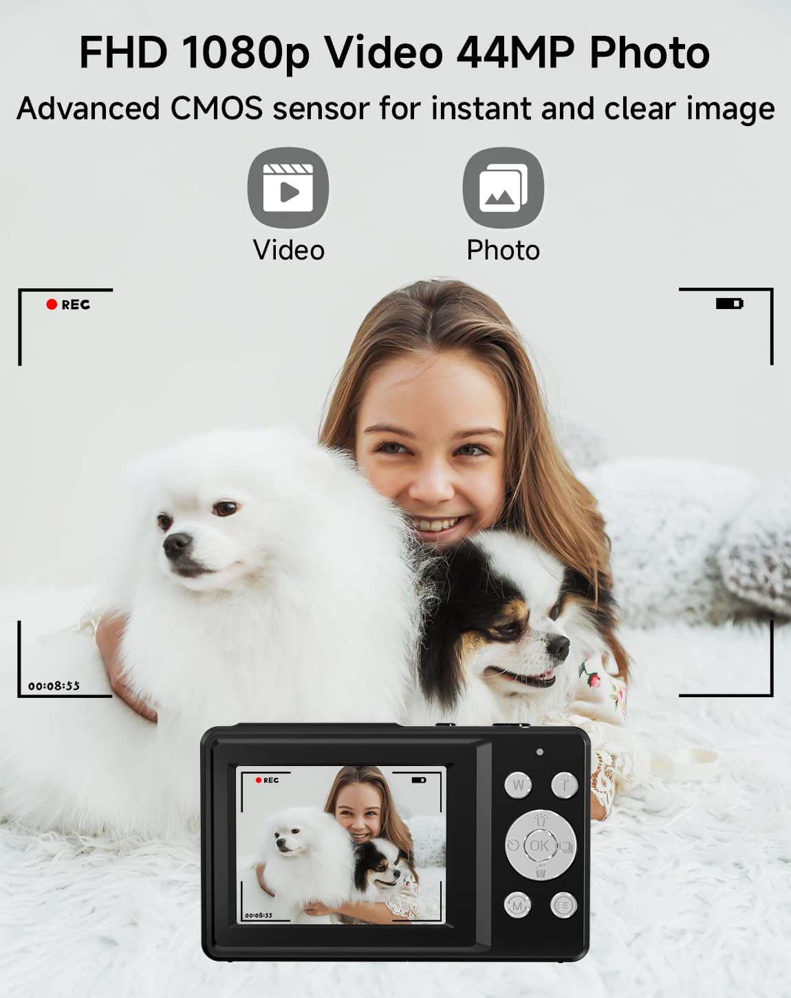 Digital Camera for Kids, FHD 1080P 44MP Point and Shoot Digital Camera with Face Detect, Smile Capture, 18X Zoom, 20 Filters, Anti Shake, 32GB SD Card Blcak Compact Vintage Camera for Kids Boys Girls