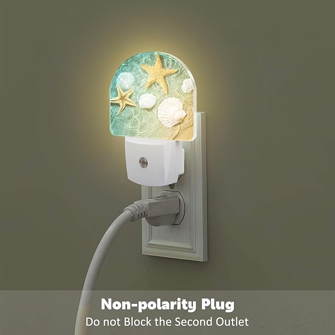 Starfish and Seashell Night Light Plug into Wall, Summer Beach Ocean Waves Dusk to Dawn Night Light Plug in,0.5w Energy Saving Sleep Friendly NightLight for Kids Boys Girls Home Decor