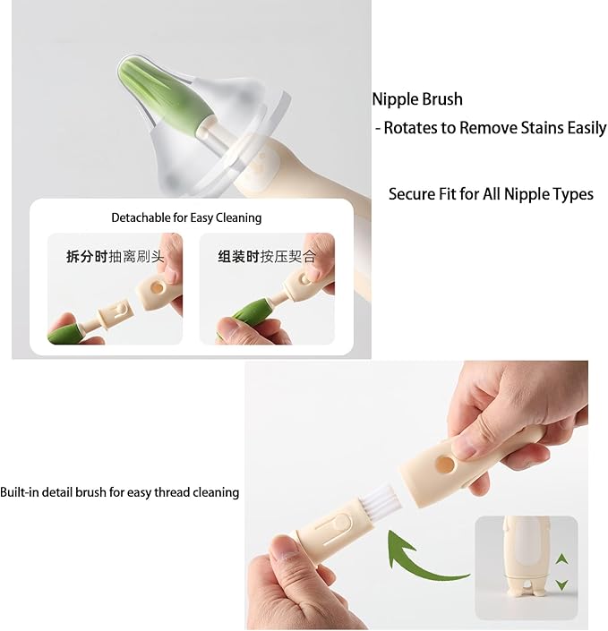 Baby Bottle Cleaning Kit - Liquid-Dispensing Brush System with Nipple & Straw Brushes - New Upgrade