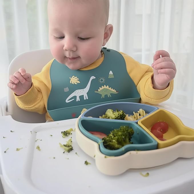 Baby Silicone Bibs 2 Sets Baby Bibs with Food Catcher for Girls Boys Toddlers BPA Free Waterproof Soft Durable