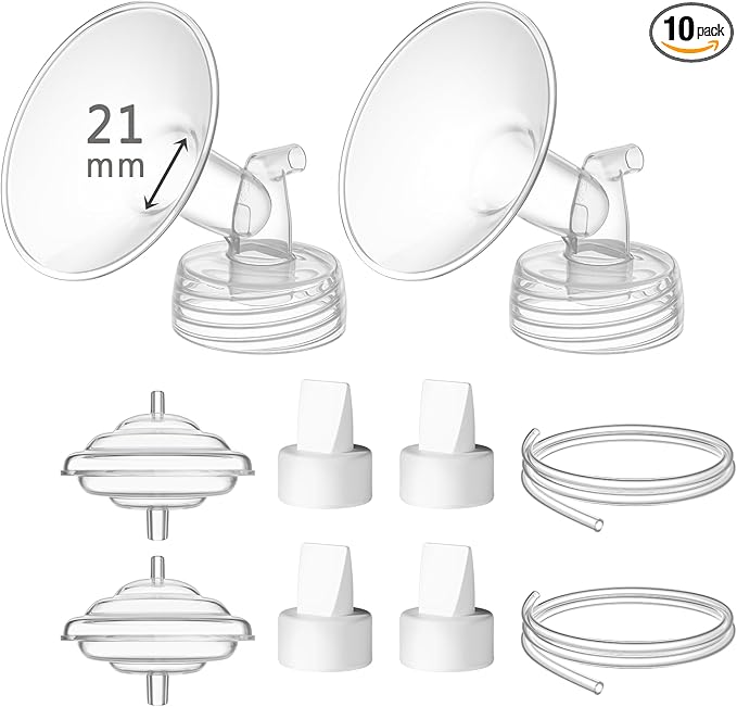 21 mm Flange Set Compatible with Spectra/Motif Luna Wide-Mouth Bottles, Breast Pump Parts Includes Breast Shield Tubing Valve Backflow Protector, Not Original Spectra Accessories