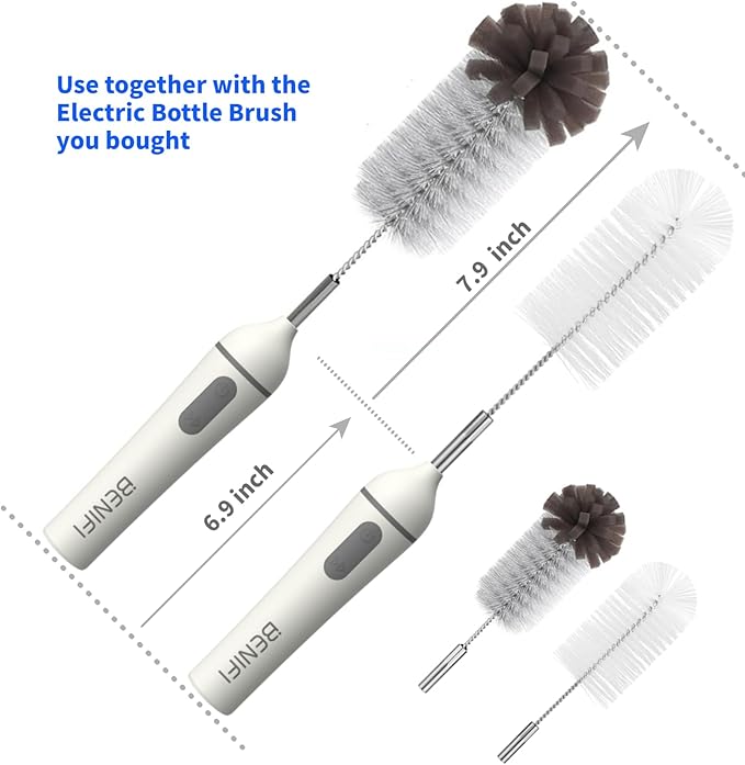 Individual Bottle Brushes Set,Sponge Bottle Brush,Narrow-Mouth Bottle Brush, Nylon Bristle Brush for Benifi Electric Bottle Cleaner Using(Brush Set, WOET)