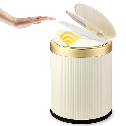 Automatic Motion Sensor Bathroom Trash Can with Lid, 3.7 Gallon Touchless Trash Garbage Bin Large Trash Cans Trashcan -White