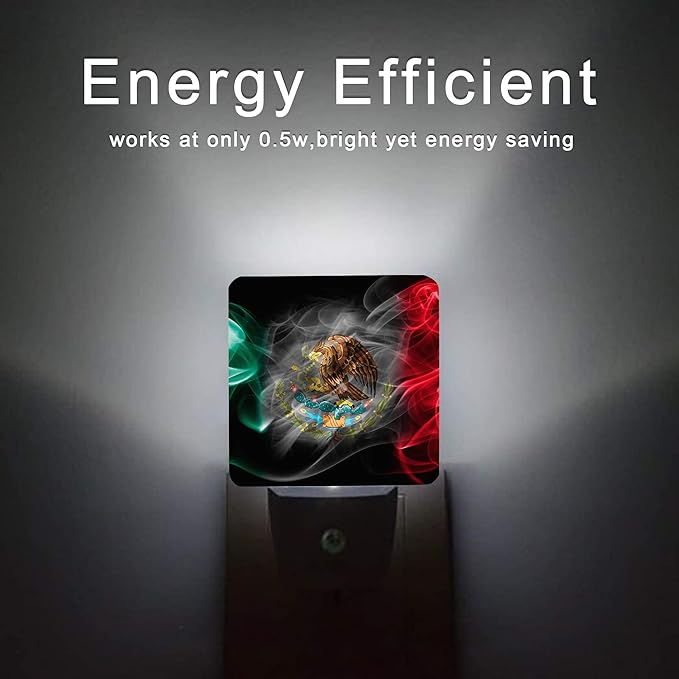 Mexico Smoke Flag Night Light,Night Lights 0.5W Sleep Friendly for Boys Girls Led Night Light Dusk to Dawn Sensor Nightlight for Stairway/Hallway/Bedroom