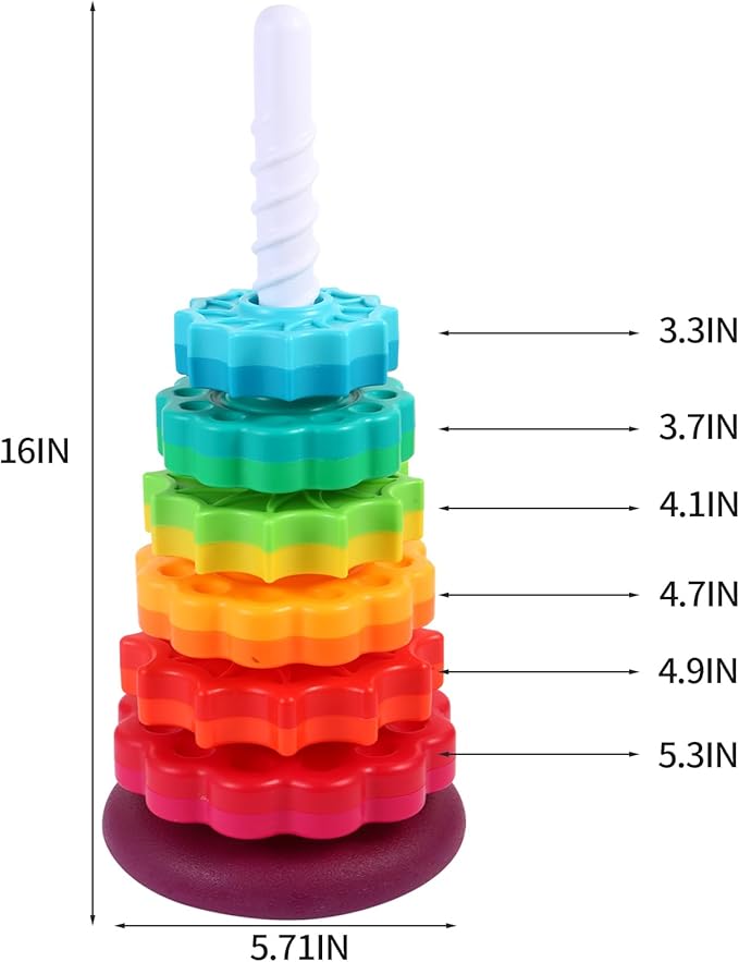 Spinning Stacking Toys - Rainbow Tower, Kids Stackable Spinning Toy, Educational Toy for Toddlers 1-3, Strong ABS Plastic, Color & Shape Recognition, Builds Sensory & Motor Skills