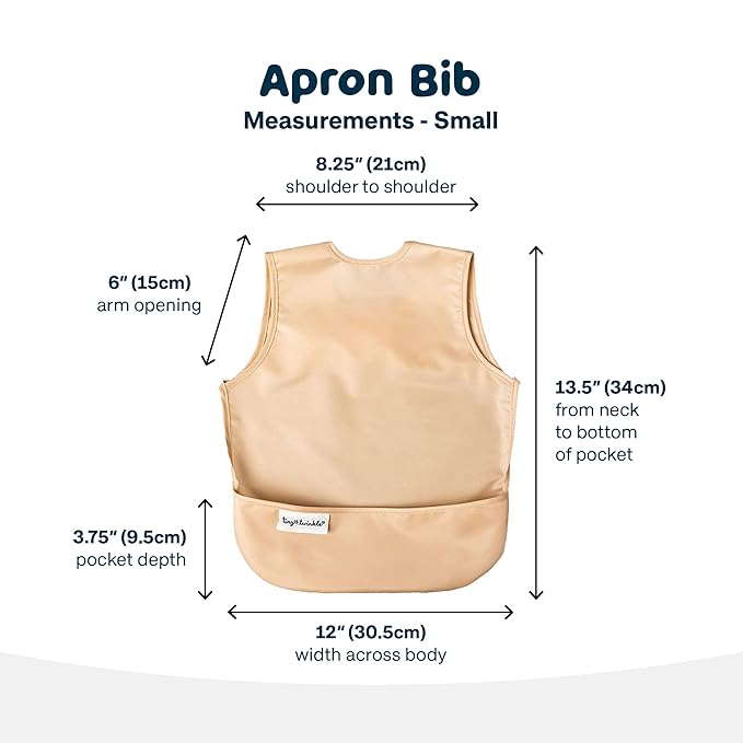 Tiny Twinkle Short Sleeve Apron Bibs for Babies & Toddlers – 2 Pack Waterproof, Mess-Proof Baby Bibs for Eating & Feeding, Machine Washable,Perfect Holiday Gift(Sand Cinnamon, 6–24M)