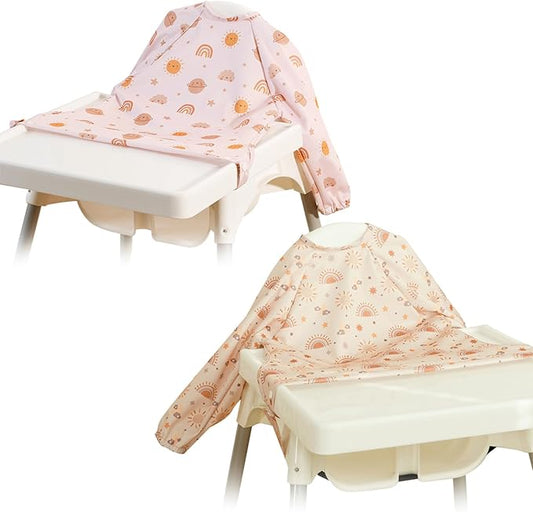 Long Sleeve Baby Bib - Mess-Proof Feeding Bibs for Babies - Adjustable, Waterproof, and Highchair/Table Attachment