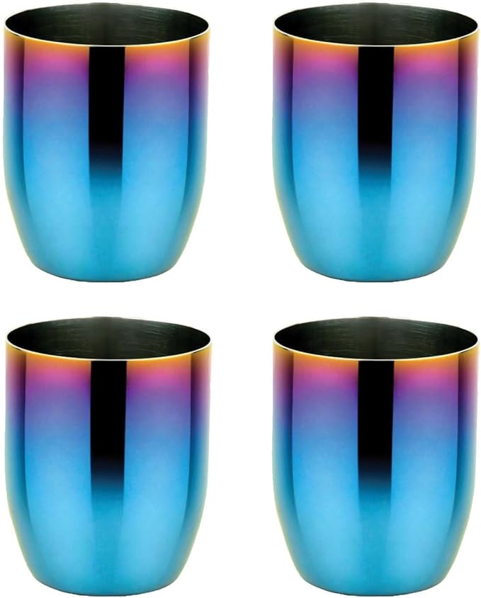 Ahimsa Stainless Steel Kids Cups - Pediatrician Designed Toddler Cup for Open Cup Training, 8oz, 100% BPA Free & Dishwasher Safe (Set of 4 Iridescent Blue Cups)