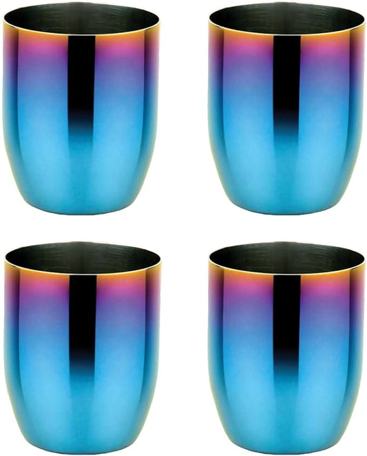 Ahimsa Stainless Steel Kids Cups - Pediatrician Designed Toddler Cup for Open Cup Training, 8oz, 100% BPA Free & Dishwasher Safe (Set of 4 Iridescent Blue Cups)