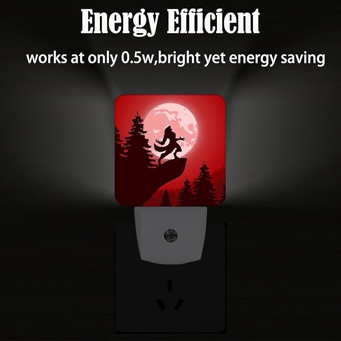 Blood Moon and Werewolves Night Light,Plug-in Night Lights with Dusk-to-Dawn Sensor for Stairway,Hallway,Bedroom Sleep Friendly Ideal for Women/Girls/Boys Gift,0.5w