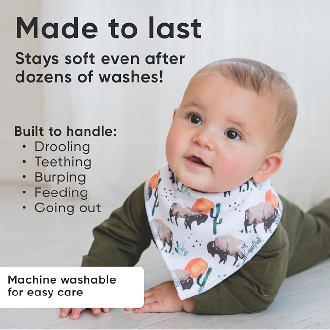 Copper Pearl 4 Pack Soft Cotton Baby Bibs for Drooling and Teething, Absorbent Drool Bibs for Baby Girl and Boy, Adjustable to Fit Newborns to Toddlers, Tons of Styles (Bison)