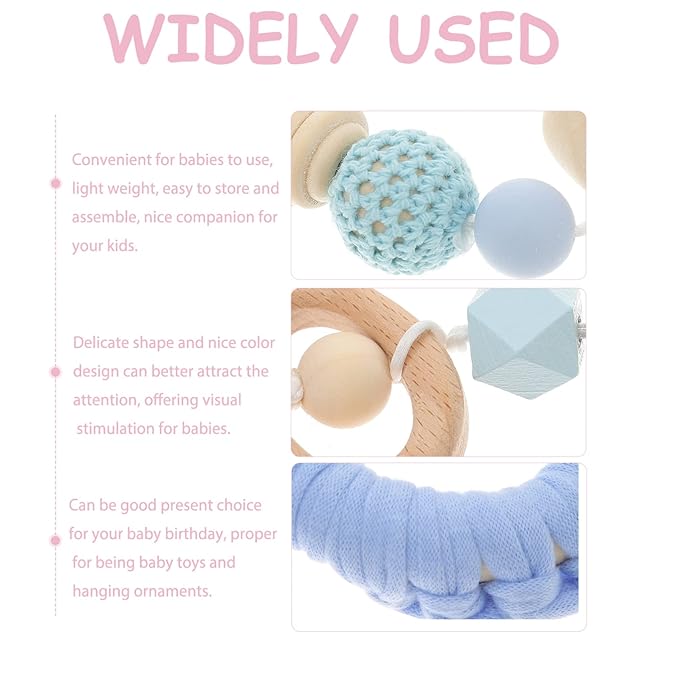 Teething Rings 4Pcs Baby Gym Wood Toys Wooden Hanging Toy Wood Activity Pendant Hanging Toy Dangling Teething Soother Sensory Toys Nursery Decor Montessori Play Gym