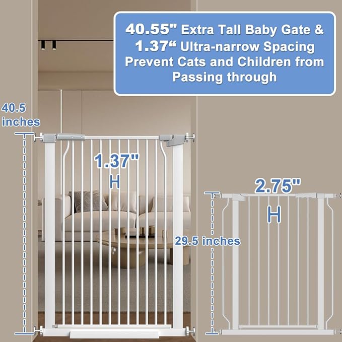 40.55" Extra Tall Baby Gate -49.2"-54.7" Extra Wide Baby Gate Pet Gate for Stairs and Doorways-1.37" Ultra Narrow Spacing Pressure Mounted Dog Gate with One-Handed Operation(49.2"-54.7")