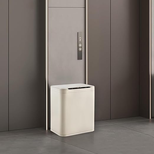 ELPHECO Stainless Steel Office Trash Can Motion Sensor Garbage Can Touchless Smart Trash Can Automatic Waste Bin for Kitchen, Office, Bathroom (Cream Beige, 3.5 Gallons)