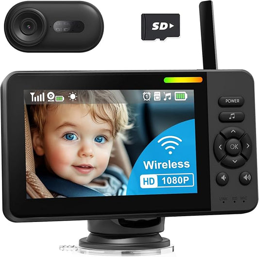 Wireless Baby Car Camera, HD 1080P Car Baby Monitor with Night Vision, Easy Install Backseat Camera for Kids, 360 Degree Rotatable Rear Facing Car Seat Mirror for Home, Baby, Pet