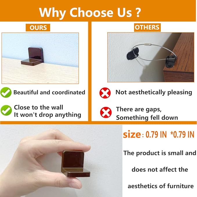 Furniture Anchors 4 Pack,Aesthetic & Invisible Once Installed,Secure 600 lbs Bookcase Dresser to Wall,Anti-Tip Furniture Safety Anchor to Childproof and Babyproof Your Home (Brown)