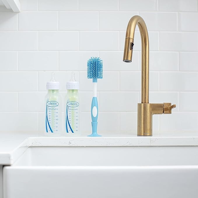 Dr. Brown's Soft Touch No Scratch Baby Bottle Cleaning Brush Nipple Cleaner with Stand and Storage Clip, BPA Free, Blue 1-Pack (Pack of 5)