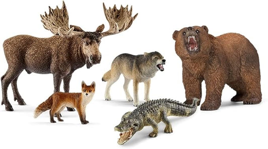 Schleich Wild Life, Realistic North American and Woodland Animal Toys for Kids, Animal Set with Moose, Grizzly Bear, Fox, Wolf and Alligator Toys, Ages 3+