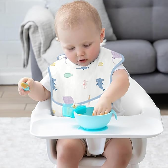 3-Pack Waterproof Baby Bibs for Eating - Lightweight Feeding Bibs, Mess Proof, Baby Essential Must Have for Eating