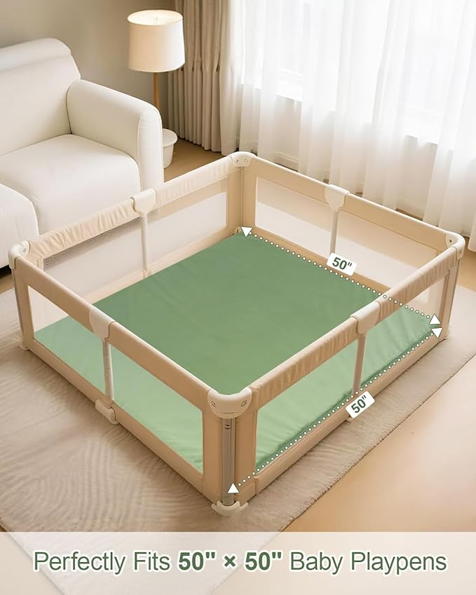 Baby Play Mat for Floor,1.2" Thick Padded Foam 50x50 playpen mat,Soft Velvet&Non-Slip Leather,Removable Cover,Washable,Nursery Rug for Baby Crawling,Toddlers,Infants,Kids,Yoga,Tatami,Sage Green