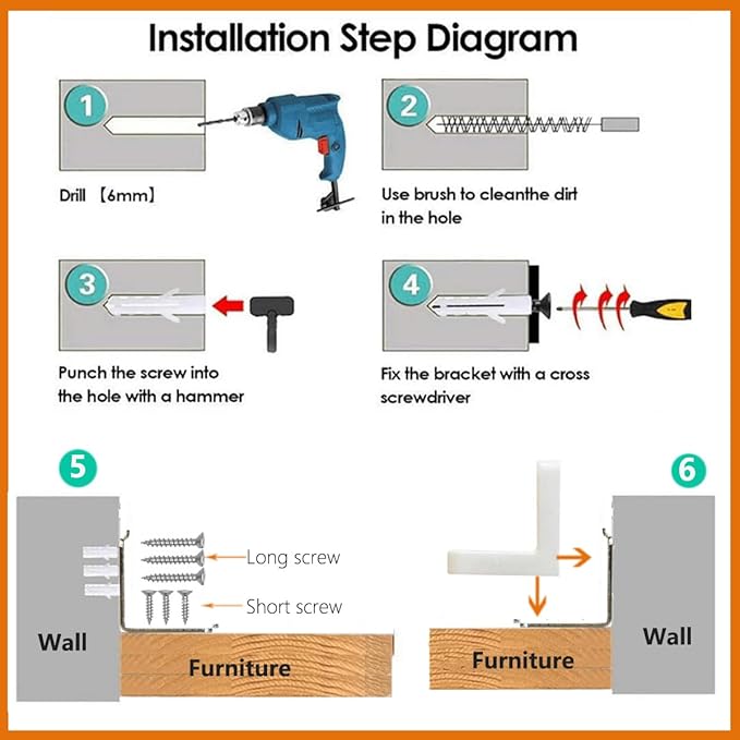 Furniture Anchors 4 Pack,Aesthetic & Invisible Once Installed,Secure 600 lbs Bookcase Dresser to Wall,Anti-Tip Furniture Safety Anchor to Childproof and Babyproof Your Home (Brown)