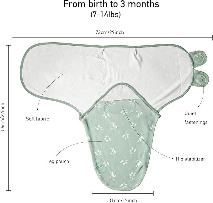 Baby Swaddle Sacks, 3-Pack Newborn Organic Cotton Swaddle Wrap, Adjustable Swaddling Blankets, Nursery Swaddling Essentials for Newborn 0-3 Months, Infant Shower Items Gift (Leaves & Trees)