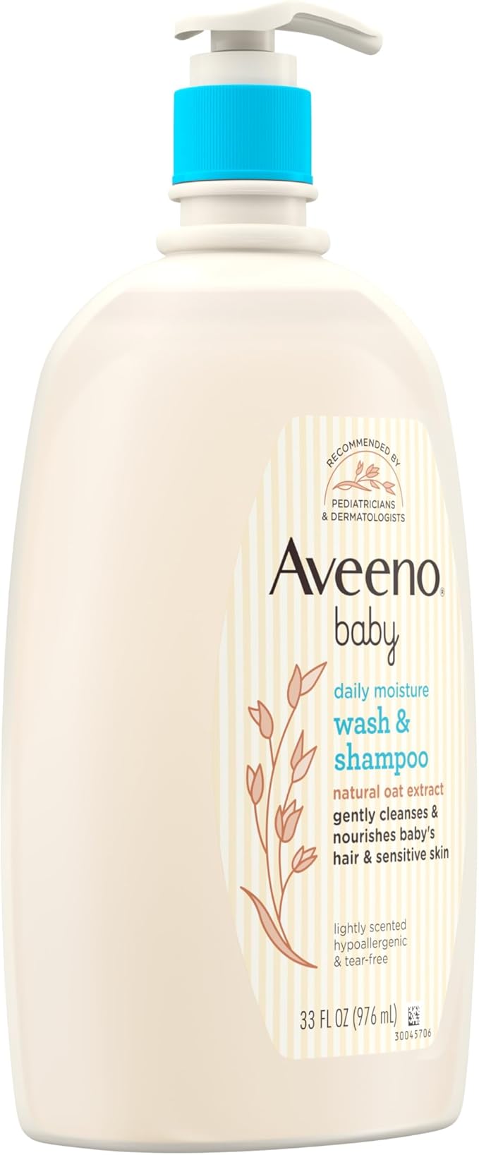 Aveeno Baby Daily Moisture Gentle Bath Wash & Shampoo with Natural Oat Extract, Hypoallergenic, Tear-Free & Paraben-Free Formula For Sensitive Hair & Skin, Lightly Scented, 33 fl. oz