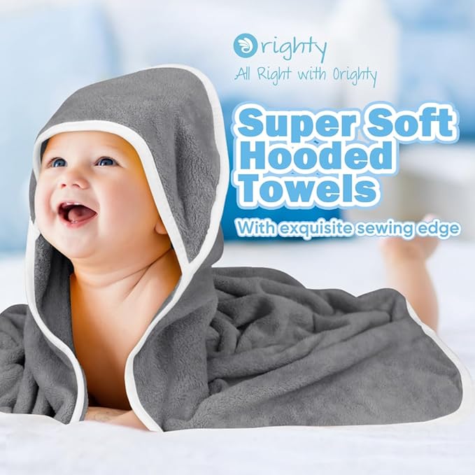 Orighty 6 Pack Baby Hooded Towel 30 x 30 Inch Super Soft Bath Towel with Hood for Babies, Infant, Newborn Essential - Ideal Baby Stuff Registry Gift for Boys and Girls (Grey, White, Blue)