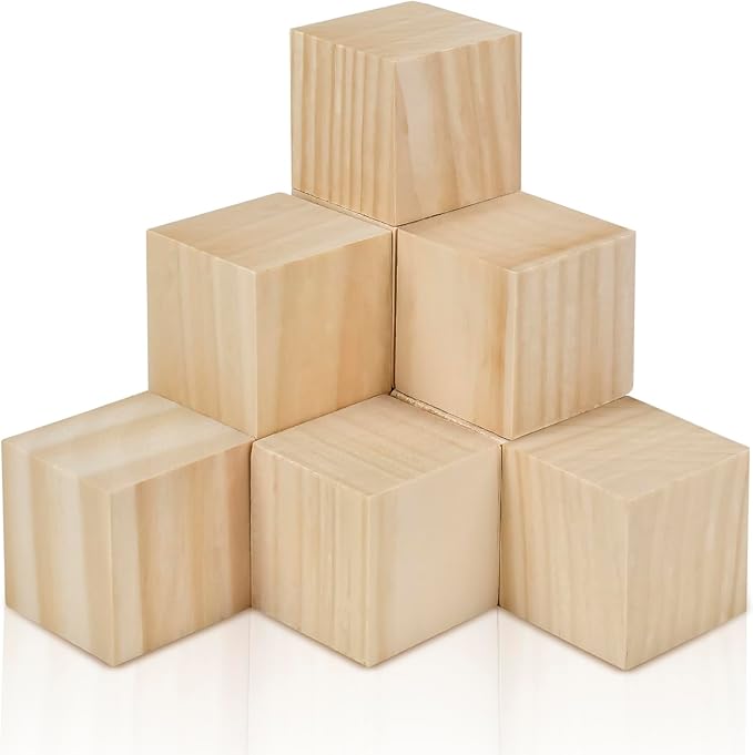 32 Pcs 2-Inch Unfinished Wooden Cubes - Natural Solid Wood Blocks for DIY Crafts, Geometric Art Puzzles, Letter Stamps & Building Kits