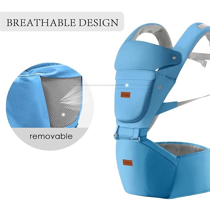 Baby Carrier with Hip Seat, Baby Carrier Newborn to Toddler, 6-in-1 Ways to Carry, All Seasons, Adjustable Baby Holder Carrier for Breastfeeding(Blue)