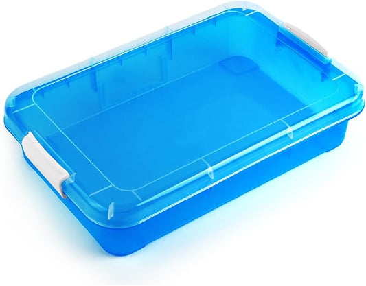 15 Inch Portable Sensory Bin Play Tray with Lid, Fill with Water, Sand, Beads and More (Blue)