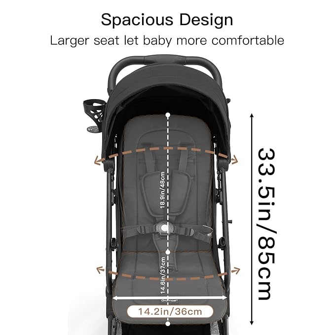 Compact Fold Baby Stroller, Lightweight Travel Toddler Stroller with One-Click Fold, Extendable UPF50+ Canopy, Cup Holder, UV Protected and Waterproof, One-Hand Folding - Black