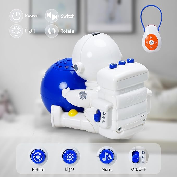 Baby Crib Mobile with Music and Lights, Space Baby Mobile for Crib with Remote Control, Spaceman Nursery Decor Hanging Plush Crib Toys for Newborn Boys and Girls Infant Babies 0-6-12 Months