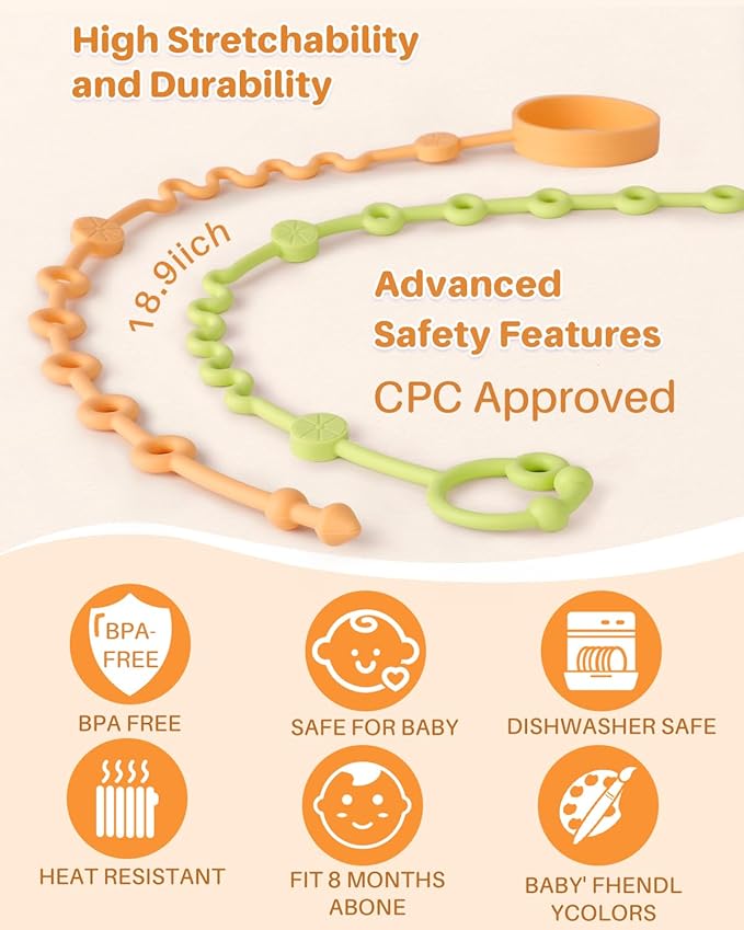 Toy Straps for Baby, 5pcs Adjustable Toy Holder for Stroller Accessories, Silicone Baby Tether Pacifier Clip, No Throw Baby Travel Essential Leash for High Chair, Car Seat (5 Pack Macaron)