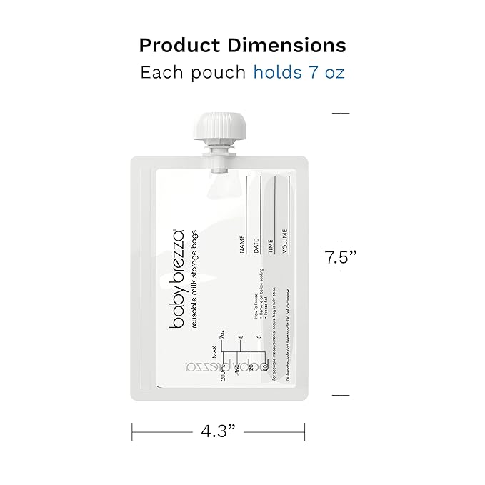 Baby Brezza Reusable Breastmilk Storage Bags, 10 Pack, Includes Filling Funnel