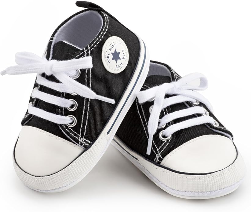 Meckior Baby Girls Boys Canvas Sneakers Soft Sole High-Top Ankle Infant First Walkers Crib Shoes