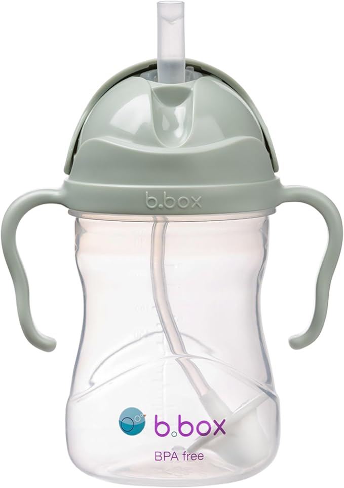 b.box Sippy Cup with Weighted Straw, Leak & Spill Proof, Easy Grip, BPA Free, Dishwasher Safe, Sip from Any Angle. Ideal for Babies 6m+ to Toddlers. (Sage, 8oz)