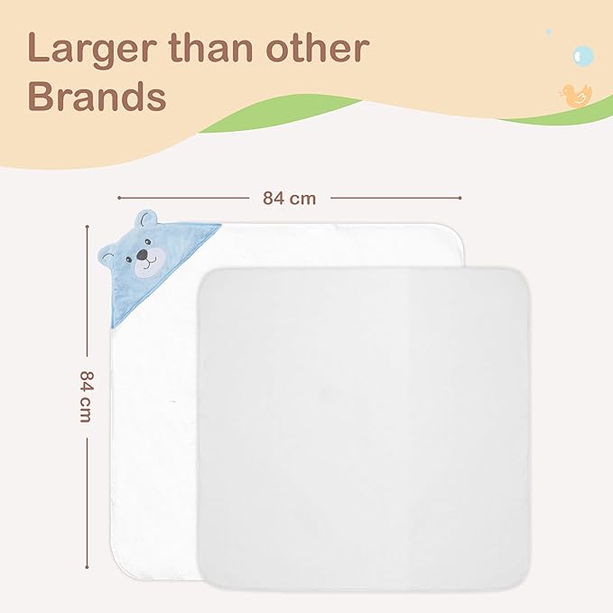 Mother's Choice Organic Baby Hooded Towel - Large Size, Cotton, Ultra-Soft & Absorbent Bath Towel for Newborns, Infants, Toddlers, Boys & Girls with Animal Hood (Blue Bear)