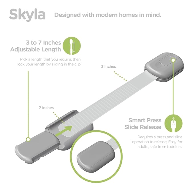 Baby Proofing Child Safety Locks (16 Pack) by Skyla Homes - The Safest, Quickest and Easiest 3M Adhesive Cabinet Latches, No Screws & Magnets, Multi-Purpose for Furniture, Kitchen, Ovens, Toilet Seats