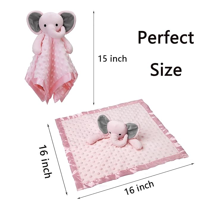 Pro Goleem Baby Girl Gifts Elephant Security Blanket with Stuffed Animal Snuggle Toy Lovey Soft Lovie Baby Registry Search for Infant and Toddler Pink 16 Inch