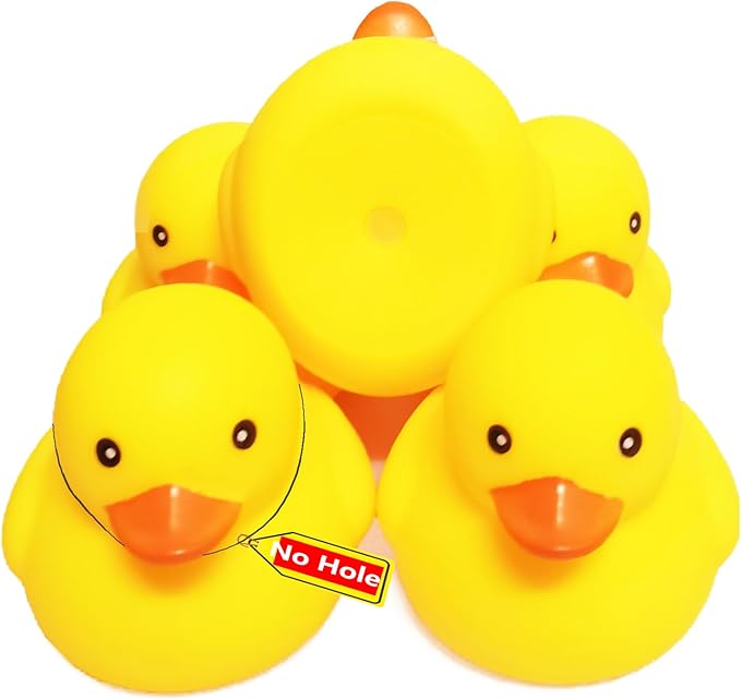 3.2 inch Kalafona Rubber Yellow Ducks/ Ducky No Hole Waterproof No Squeak Bath/Pool/Water Float Toy Stuffed with Sealed Plug Without Hole for Kids in Bulk