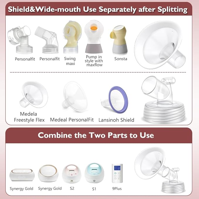 Full Breast Pump Parts with 24mm Oval Soft Rim Flanges and Wide-Mouth Base Connector for Spectra S2 S1 9 Plus SG, Medela, Lansinoh Pumps, Include Flange, Valve, Backflow Protector, Tubing and Bottle