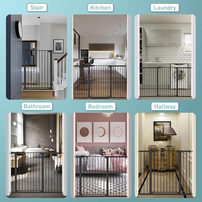 Fairy Baby 38" Extra Tall Baby Gate for Stairs & Doorway, 81.9"-84.6" Extra Wide Long Dog Pet Gate for House Indoor, Long Safety Child Gate No Drill, Metal Auto Close Walk Thru Swing Puppy Gate, Black