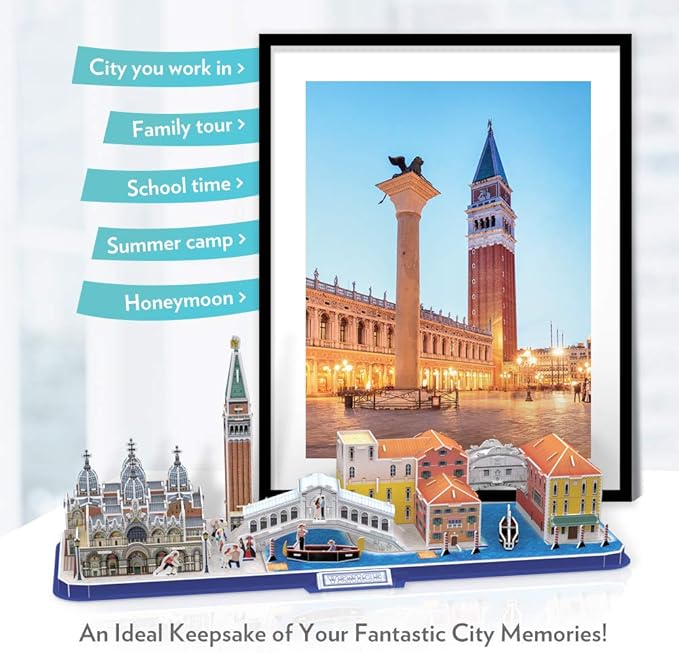 CubicFun 3D Puzzle for Adults Kids Bavaria Cityline Venice Italy Building Model Kits Toys Gift for Men and Women, San Marco Basilica, Rialto Bridge, Venice Grand Canal and Bridge of Sighs 126 Pieces