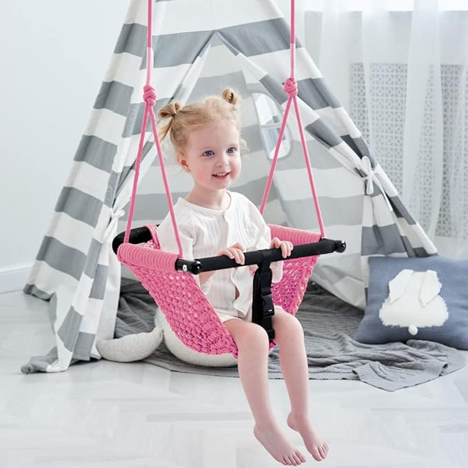 Toddler Swing & 2-in-1Baby Swing - Adjustable Rope Swing Seat for Kids Indoor & Outdoor Durable Backyard Swing Set for Infants & Toddlers(Pink)