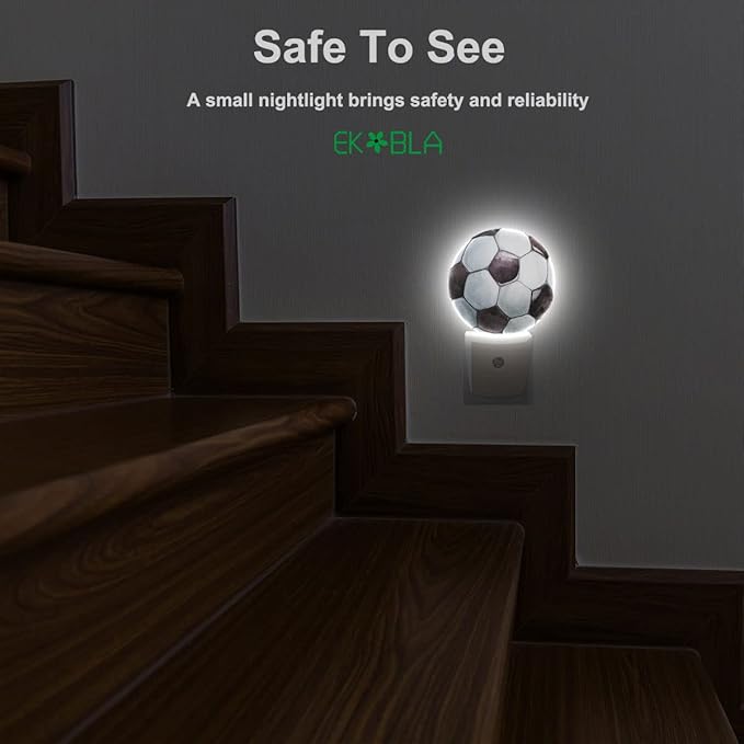EKOBLA Soccer Night Light American Soccer Ball Black and White Sports Design Night Lights Plug into Wall with Dusk to Dawn Sensor for Boys Room Men Cave, LED 0.5W Sleep Friendly