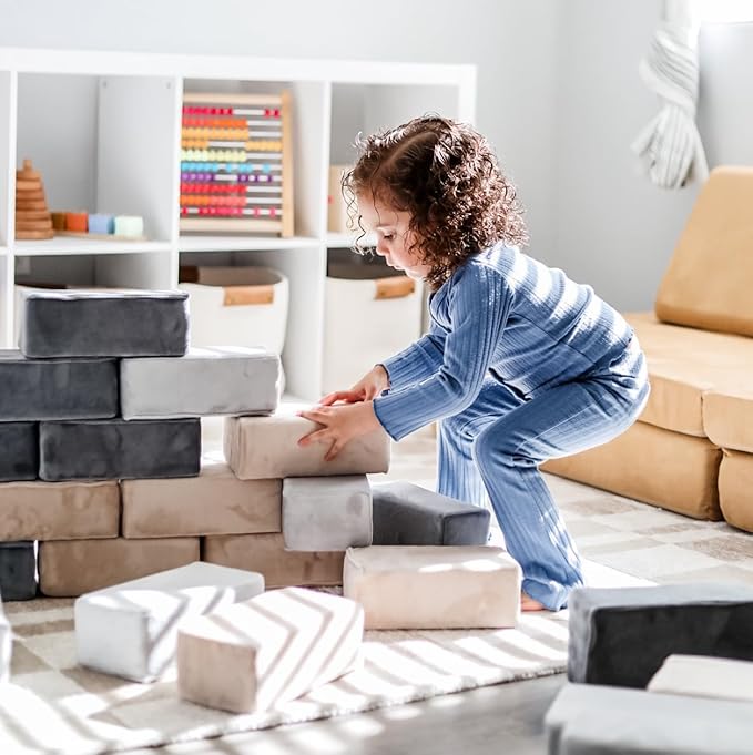 The Original Premium Plush Building Block for Kids - Certified Safe Foam Blocks in Luxuriously Soft Fabric Covers - Set of 24 (Castle Rock)