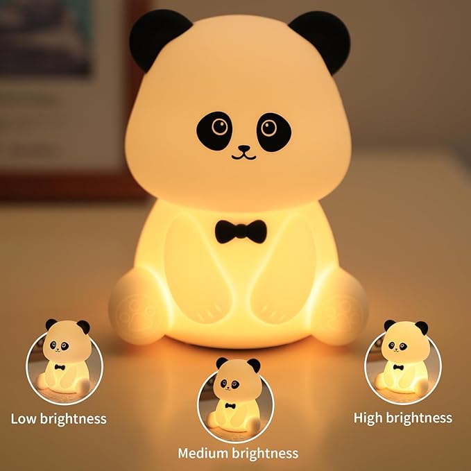 Cute Panda Night Light, LED Squishy Night Lamp, 7 Colors Dimmable Nursery Nightlight for Kids, Rechargeable Touch Lamp, Dorm Decor, Kids Funny Gifts (Panda)